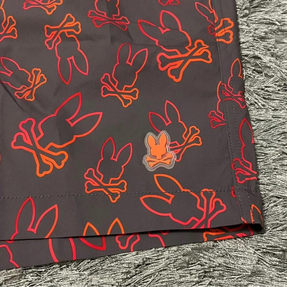 PSYCHO BUNNY Men's Red Sheldon All Over Print Swim Trunk - Picture 3 of 6